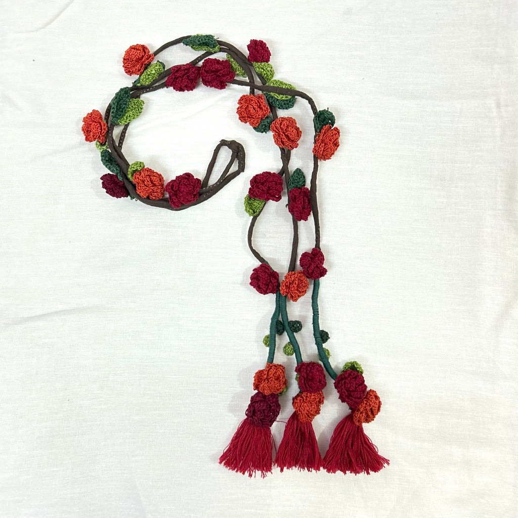 Red Crochet Hair Parandi at Kamakhyaa by Ikriit'm. This item is Accessories, Cotton yarn, Crochet, Free Size, Hair Accessories, Ikriit'm, Natural, Red