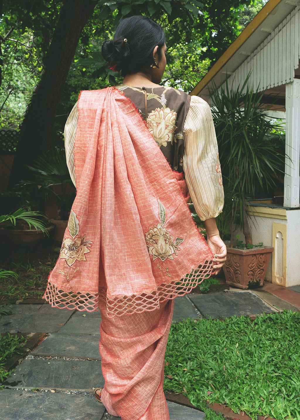 Red Cutwork Saree at Kamakhyaa by Aeka. This item is Applique Work, Cutwork, Festive Wear, For Mother, Indian Wear, Linen, Natural, Red, Regular Fit, Saree Sets, Womenswear