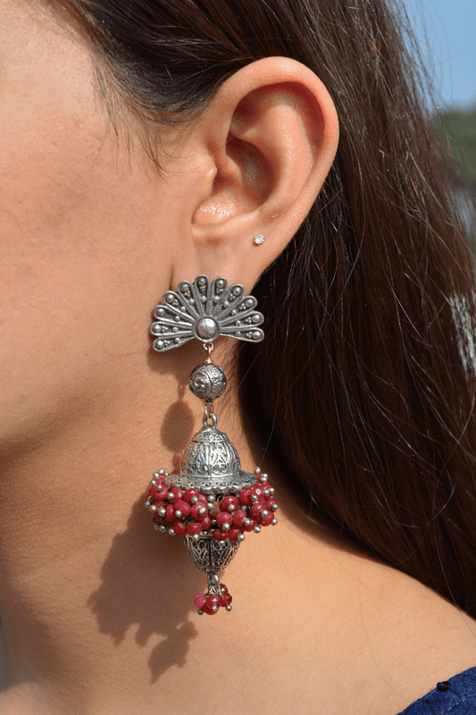 Red Dholki Earrings pakhawaj at Kamakhyaa by House Of Heer. This item is Alloy Metal, Festive Jewellery, Festive Wear, Free Size, jewelry, Jhumkas, July Sale, July Sale 2023, Natural, Red, Solids