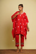 Red Embroidered Cotton Co-ord Set at Kamakhyaa by Keva. This item is 100% cotton, Co-ord Sets, For Anniversary, Fusion Wear, Kaftan Set, Natural, New, Ombre & Dyes, party, Party Wear Co-ords, Red, Relaxed Fit, Saba, Womenswear