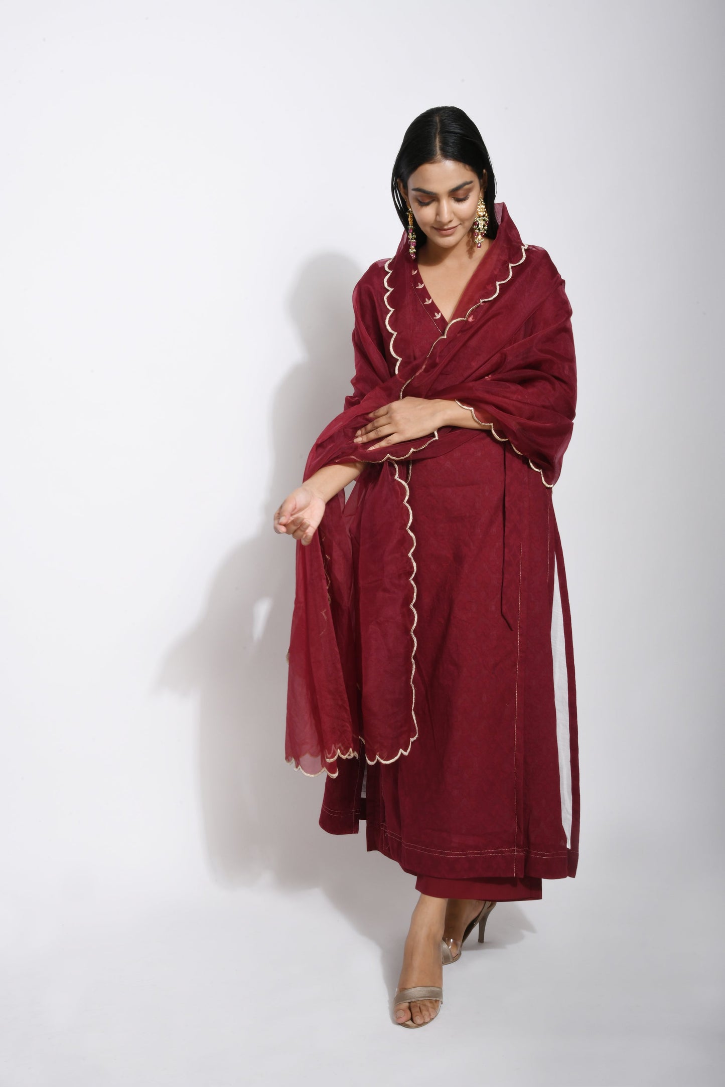 Red Embroidered Cotton Kurta Set With Dupatta at Kamakhyaa by Taro. This item is Best Selling, Embroidered, Evening Wear, Handwoven Cotton, Indian Wear, July Sale, July Sale 2023, Kurta Pant Sets, Kurta Set With Dupatta, Natural, Pink, Red, Regular Fit, Solids, Wedding Gifts, Womenswear