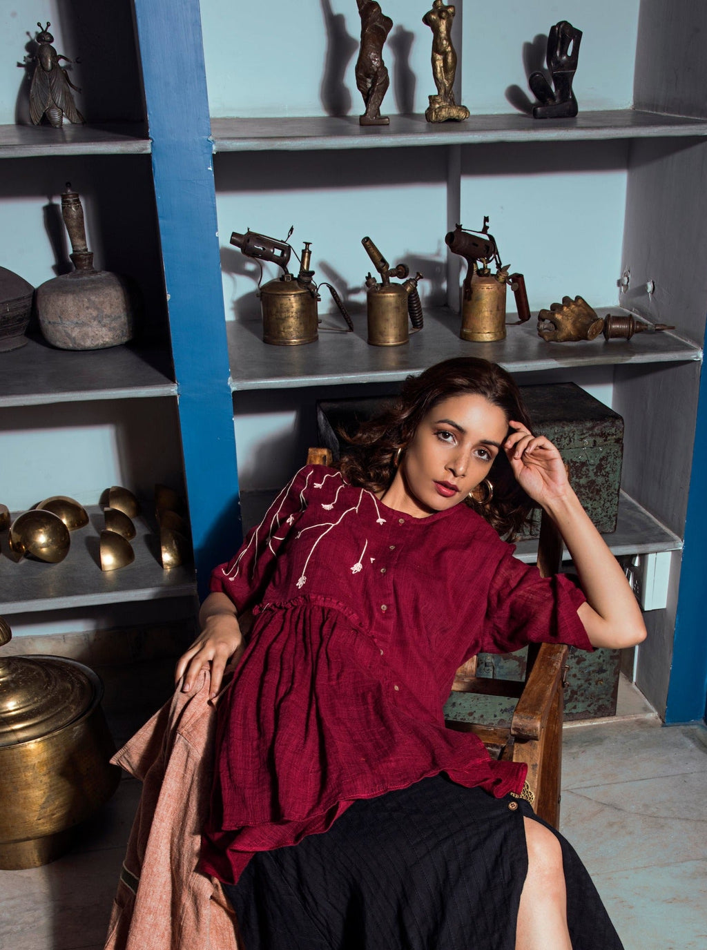 Red Embroidered Tunic Top at Kamakhyaa by The Loom Art. This item is Cotton, July Sale, July Sale 2023, Natural, Ombre & Dyes, Party Wear, Presentation, Red, Regular Fit, Shirts, Tops, Womenswear