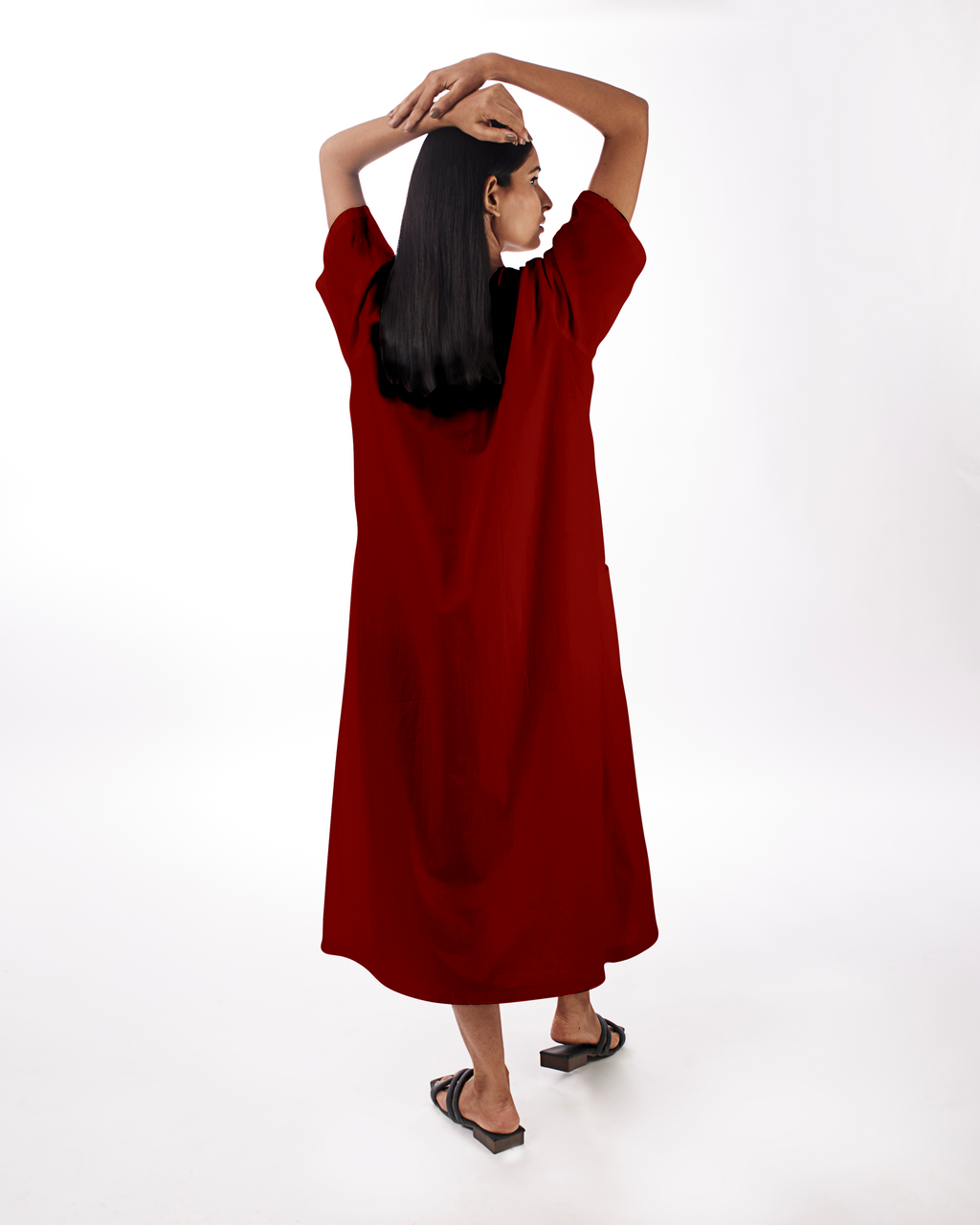 Red Kaftan Dress With Front Pockets at Kamakhyaa by Kamakhyaa. This item is 100% pure cotton, Casual Wear, Kaftans, KKYSS, Midi Dresses, Natural, Red, Relaxed Fit, Solids, Summer Sutra, Womenswear