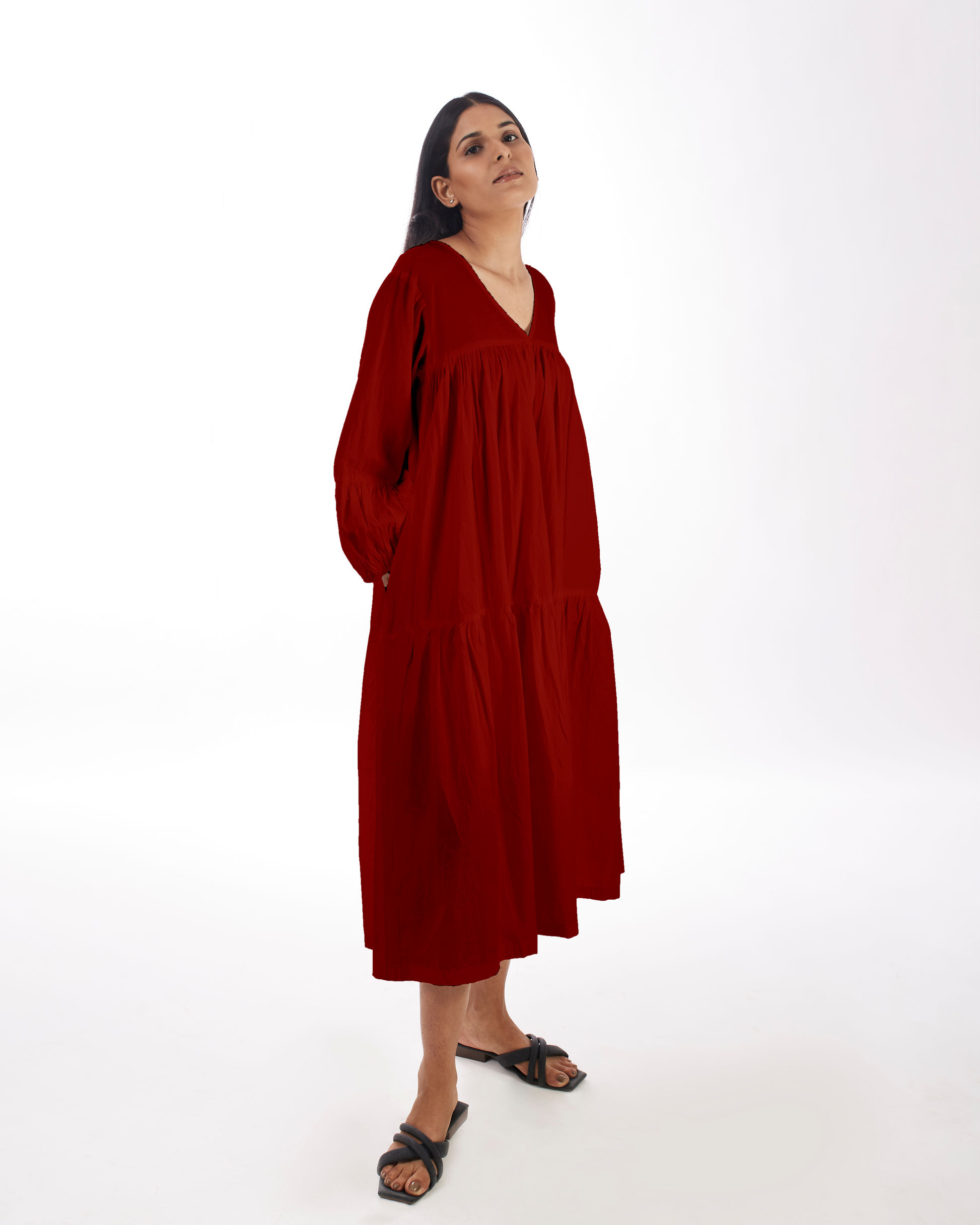 Red Maternity Maxi Tiered Dress at Kamakhyaa by Kamakhyaa. This item is 100% pure cotton, Casual Wear, KKYSS, Natural, Red, Relaxed Fit, Solids, Summer Sutra, Tiered Dresses, Womenswear