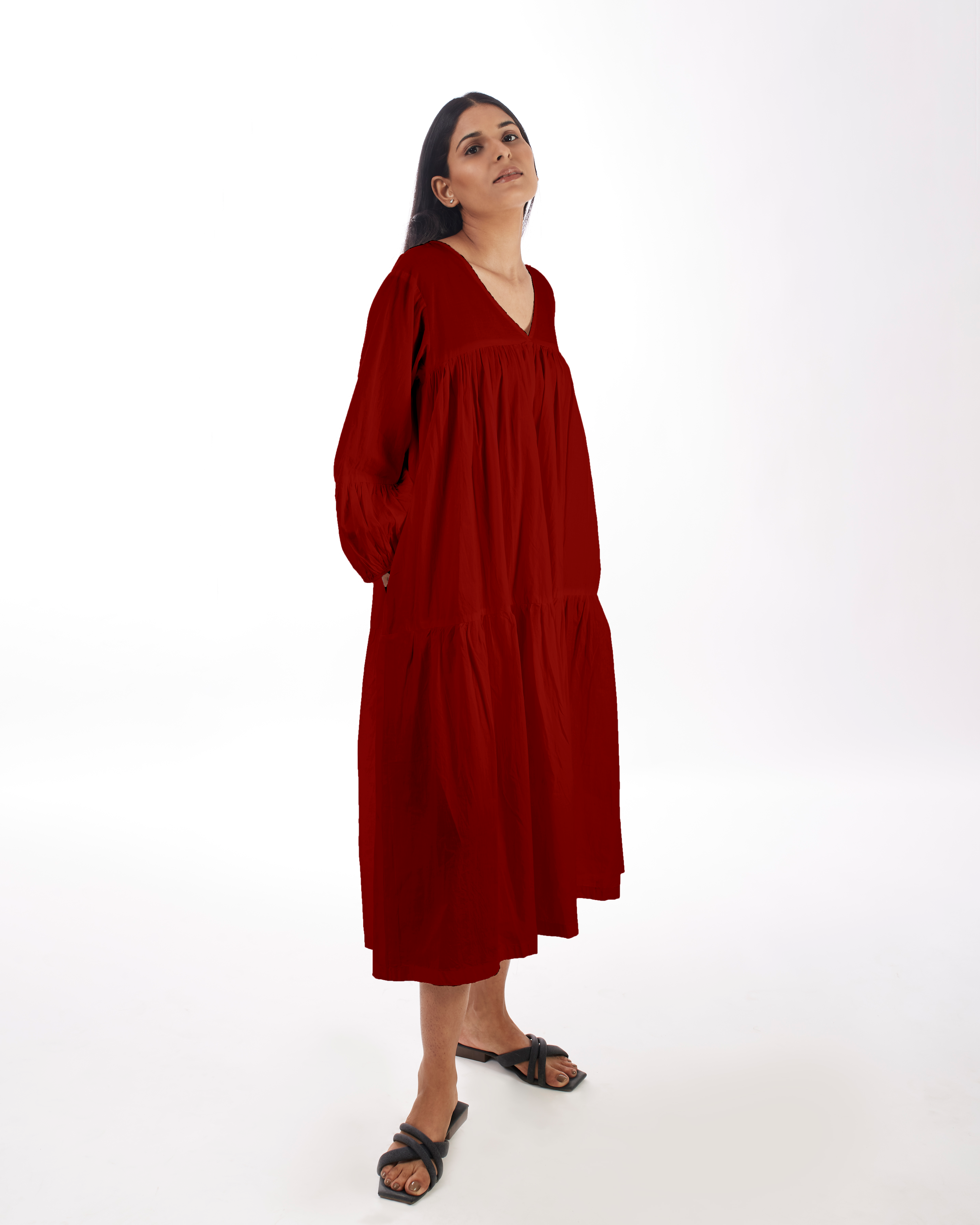 Red Maternity Maxi Tiered Dress at Kamakhyaa by Kamakhyaa. This item is 100% pure cotton, Casual Wear, KKYSS, Natural, Red, Relaxed Fit, Solids, Summer Sutra, Tiered Dresses, Womenswear