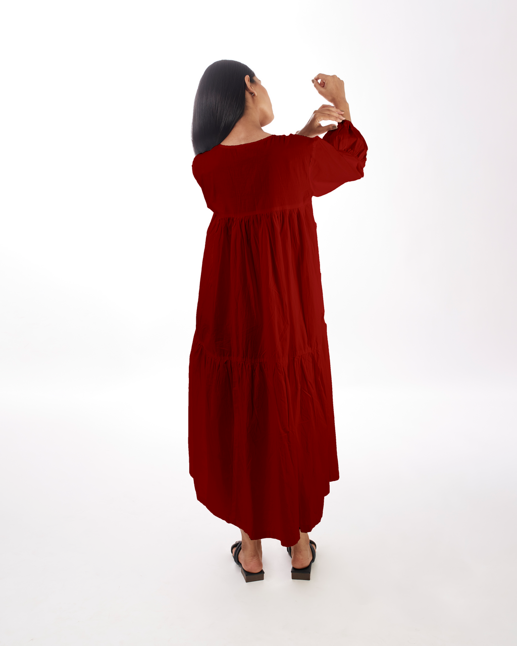 Red Maternity Maxi Tiered Dress at Kamakhyaa by Kamakhyaa. This item is 100% pure cotton, Casual Wear, KKYSS, Natural, Red, Relaxed Fit, Solids, Summer Sutra, Tiered Dresses, Womenswear