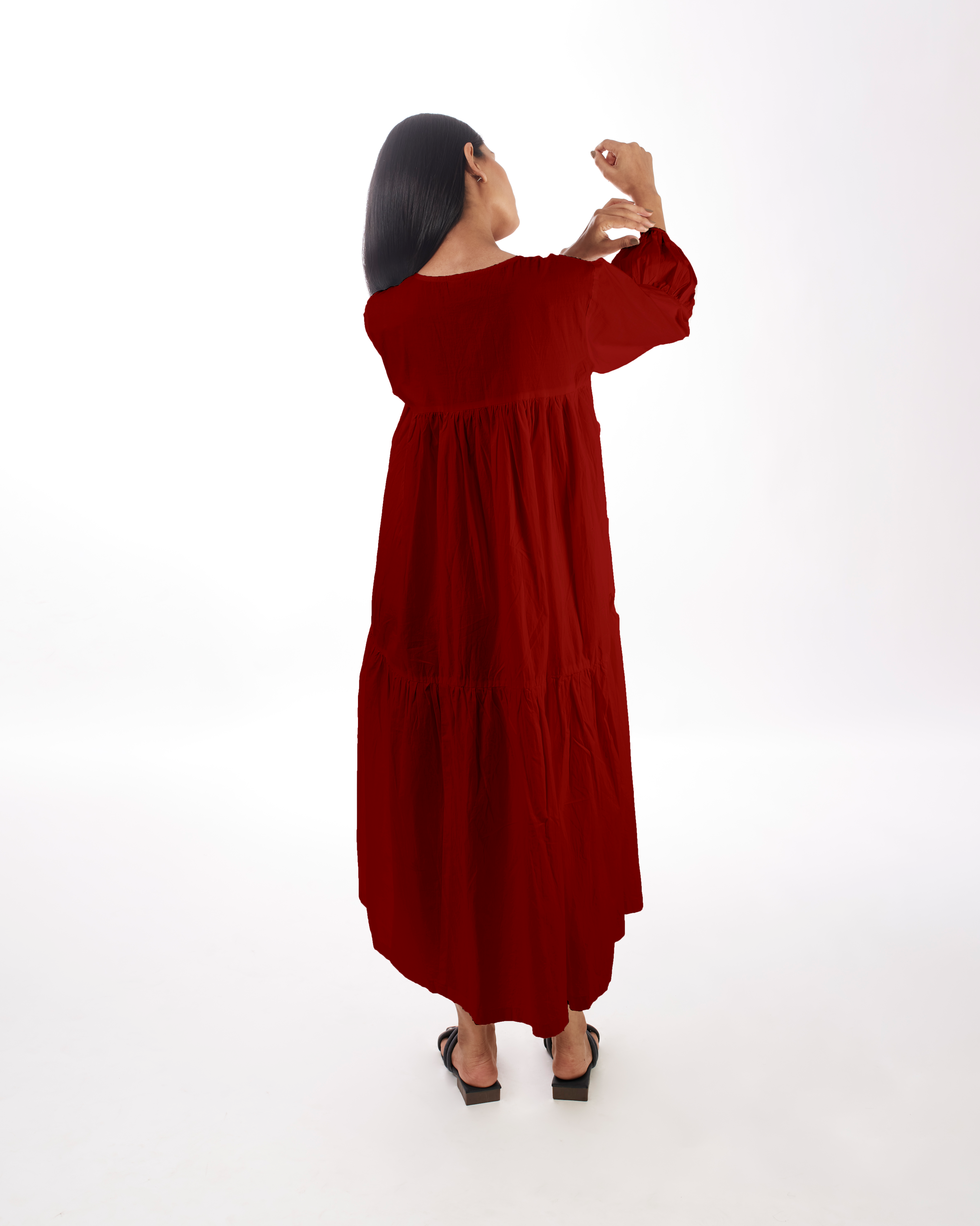 Red Maternity Maxi Tiered Dress at Kamakhyaa by Kamakhyaa. This item is 100% pure cotton, Casual Wear, KKYSS, Natural, Red, Relaxed Fit, Solids, Summer Sutra, Tiered Dresses, Womenswear