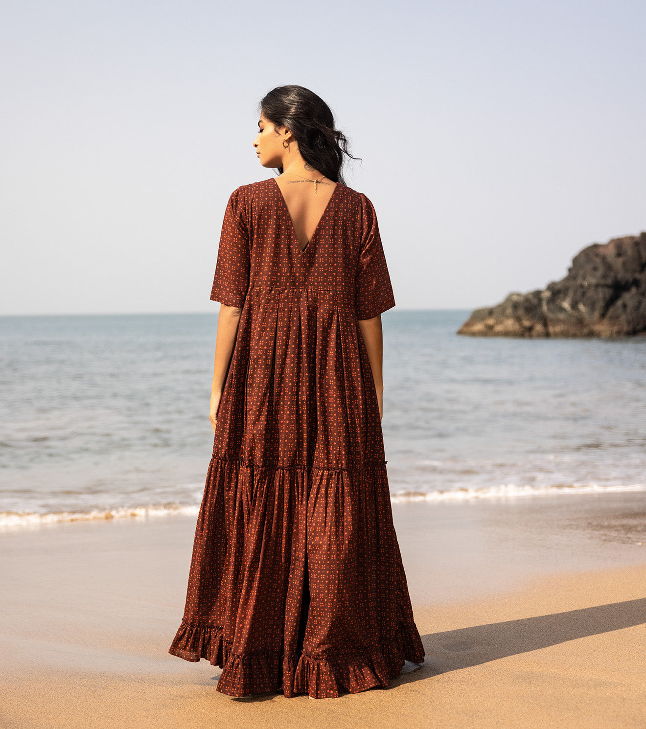 Red Maxi Dress: When dresses make our inner child come out 🍁 at Kamakhyaa by Khara Kapas. This item is Cotton, Maxi Dresses, Natural, Oh Carol, Red, Regular Fit, Resort Wear, Solids, Tiered Dresses, Womenswear