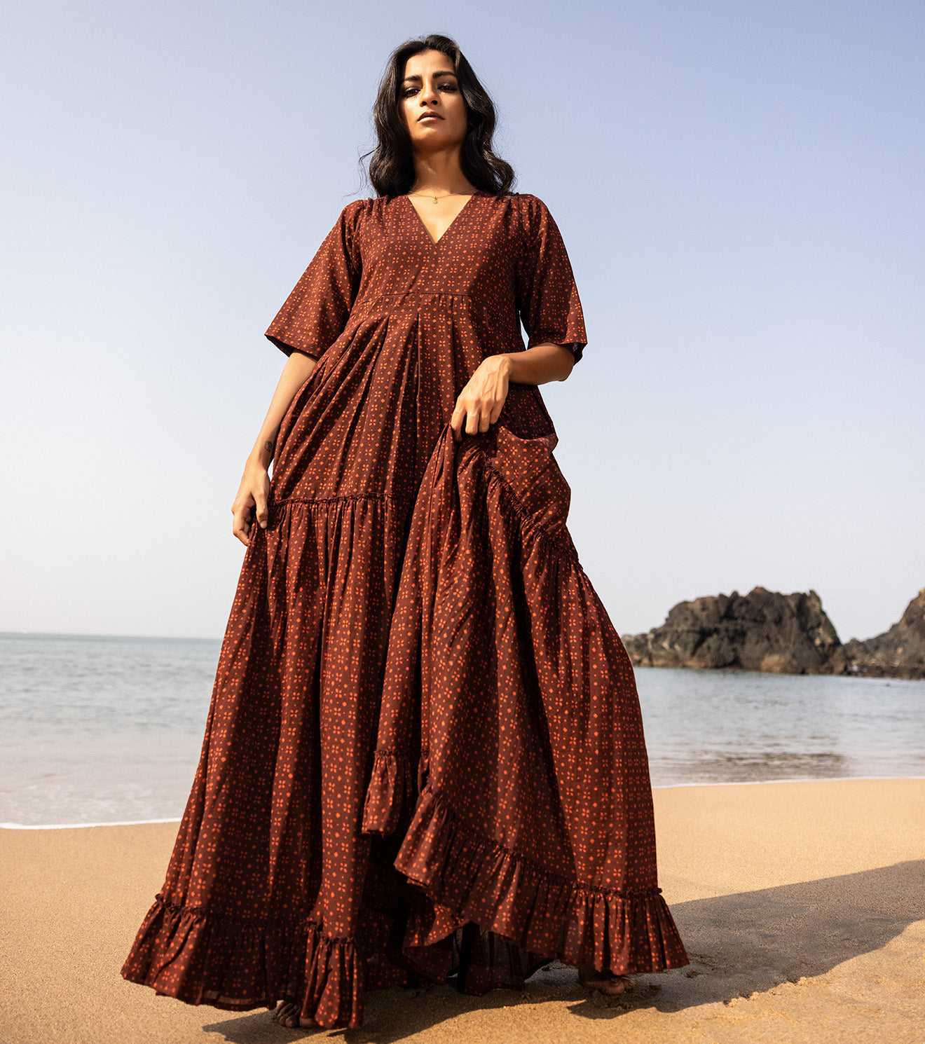 Wine Color Full Long Flared casual Gown with Full inner for fashion Wear