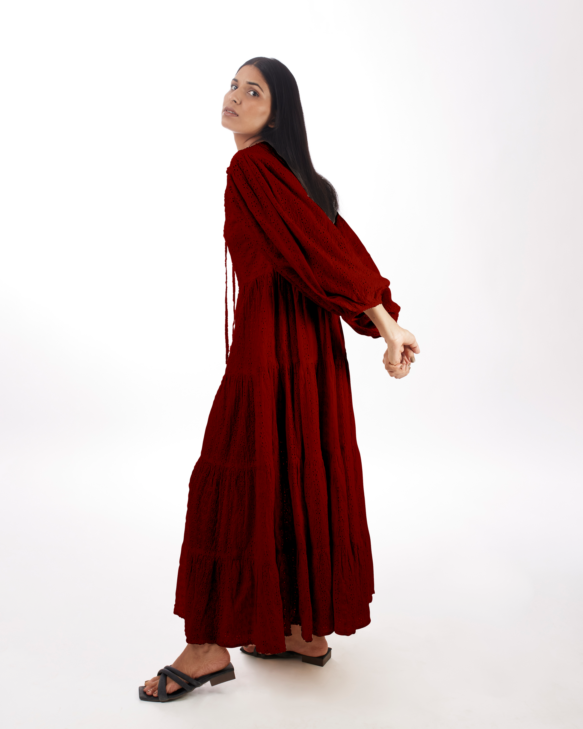 Red Maxi Tiered Dress at Kamakhyaa by Kamakhyaa. This item is 100% pure cotton, Casual Wear, FB ADS JUNE, KKYSS, Natural, Red, Relaxed Fit, Solids, Summer Sutra, Tiered Dresses, Womenswear