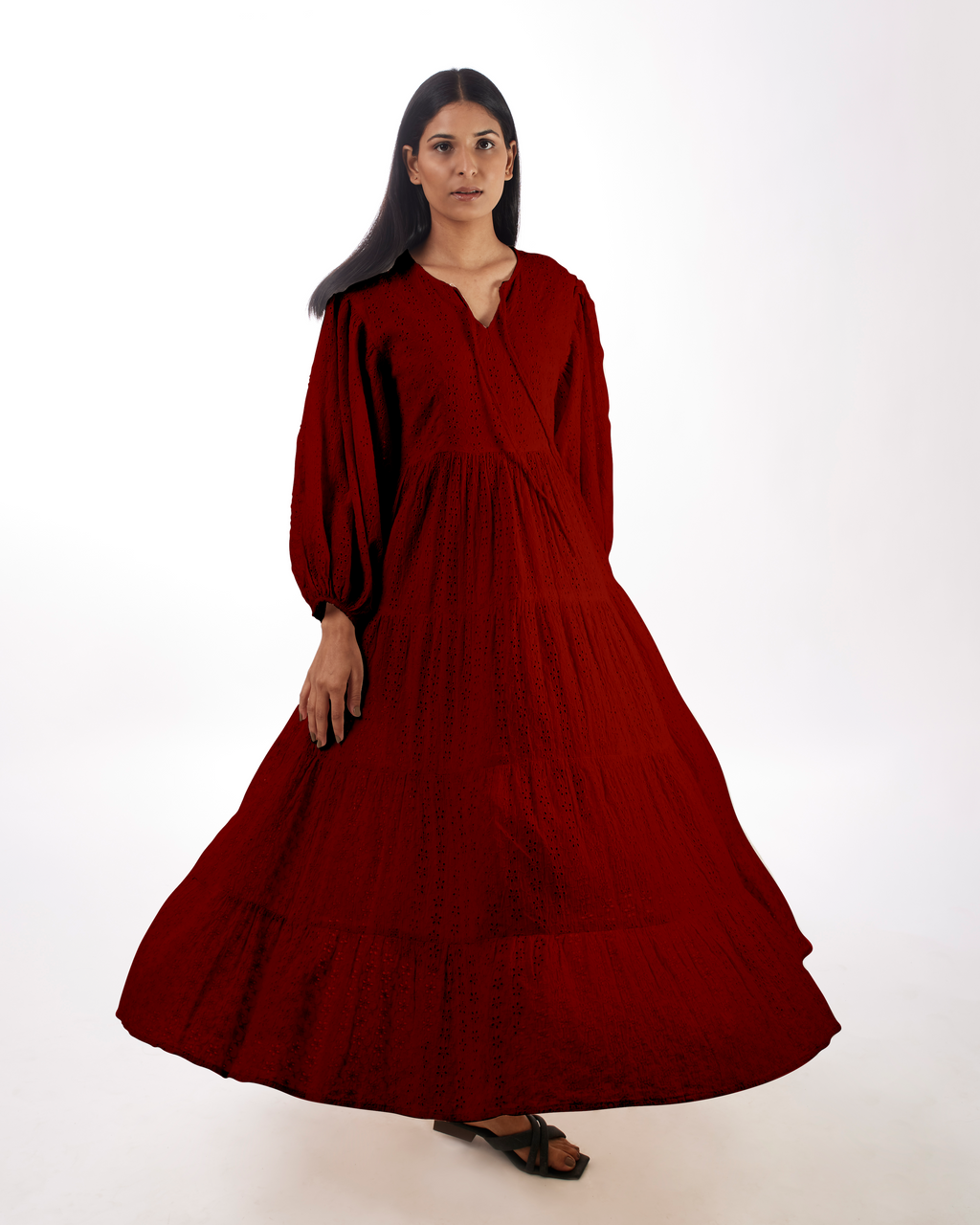 Red Maxi Tiered Dress at Kamakhyaa by Kamakhyaa. This item is 100% pure cotton, Casual Wear, FB ADS JUNE, KKYSS, Natural, Red, Relaxed Fit, Solids, Summer Sutra, Tiered Dresses, Womenswear