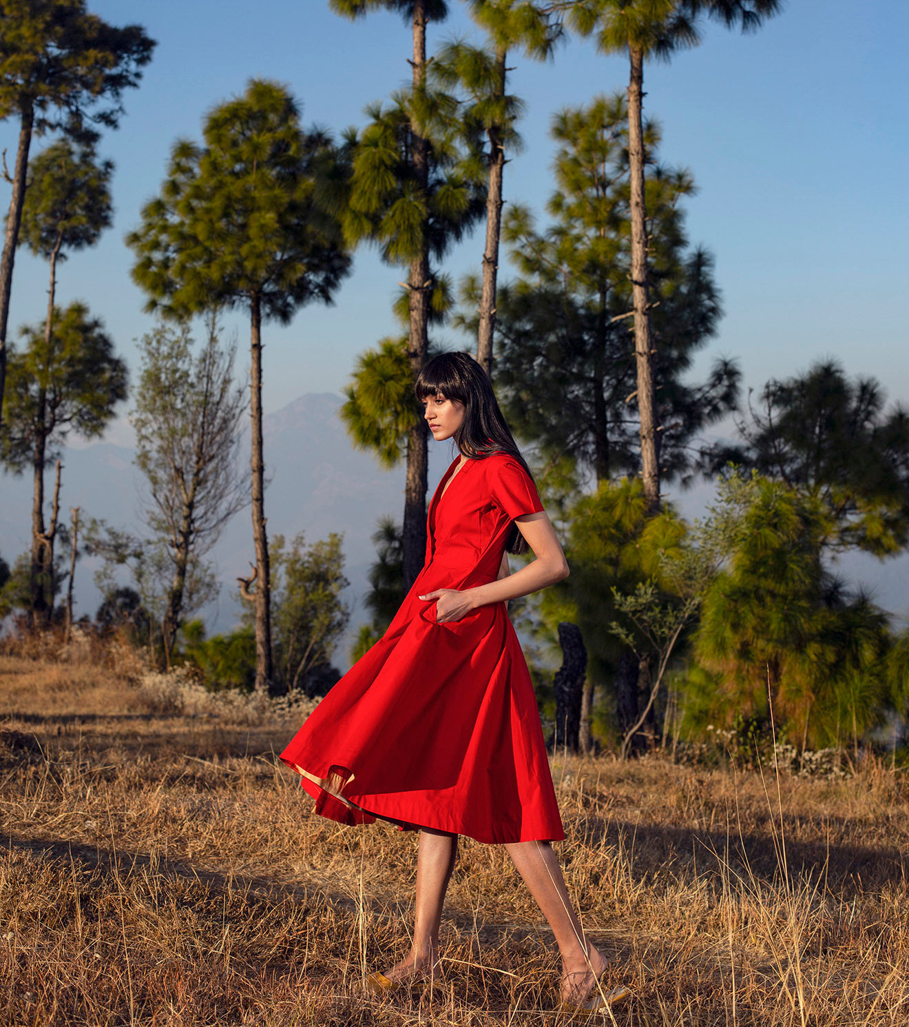 Red Midi Dress at Kamakhyaa by Khara Kapas. This item is FB ADS JUNE, Highend fashion, Midi Dresses, Natural, Poplin, Red, Regular Fit, Solids, Wilderness, Womenswear