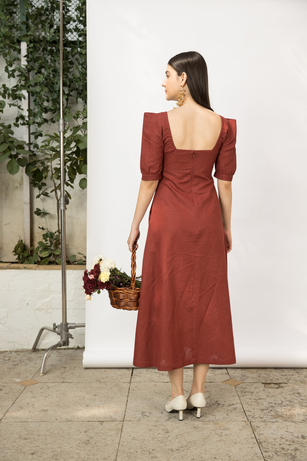 Red Midi Dress with Front Slit at Kamakhyaa by Anushé Pirani. This item is Cotton Hemp, Dresses, Midi Dresses, Nostalgic Whispers, Red, Regular Fit, solid, Womenswear