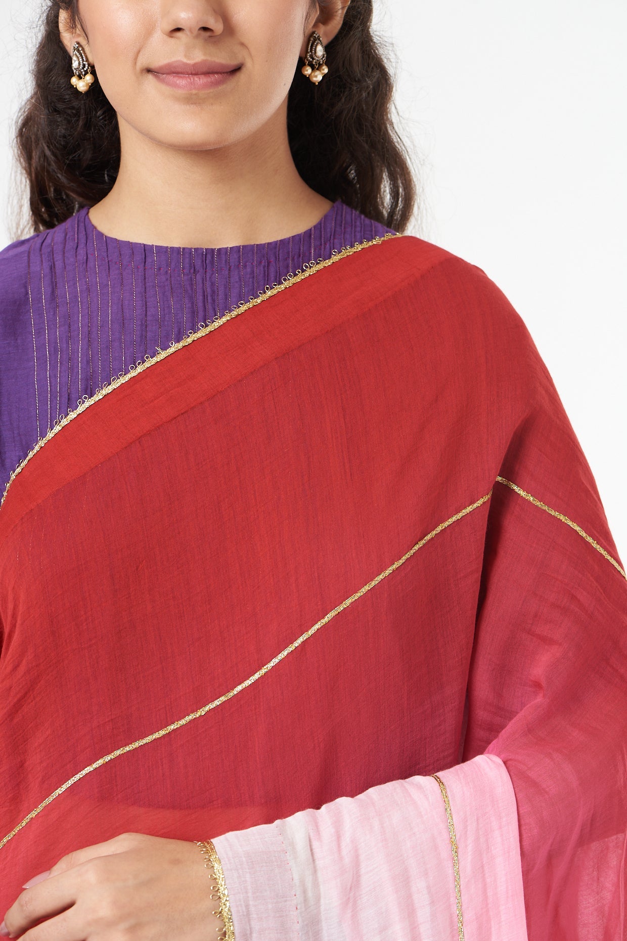 Red Ombre Saree + Peticot at Kamakhyaa by Ahmev. This item is Casual Wear, Festive '22, For Mother, Free Size, Indian Wear, July Sale, July Sale 2023, Natural, New, Ombre & Dyes, Red, Regular Fit, Saree Sets, Silk Chanderi, Womenswear