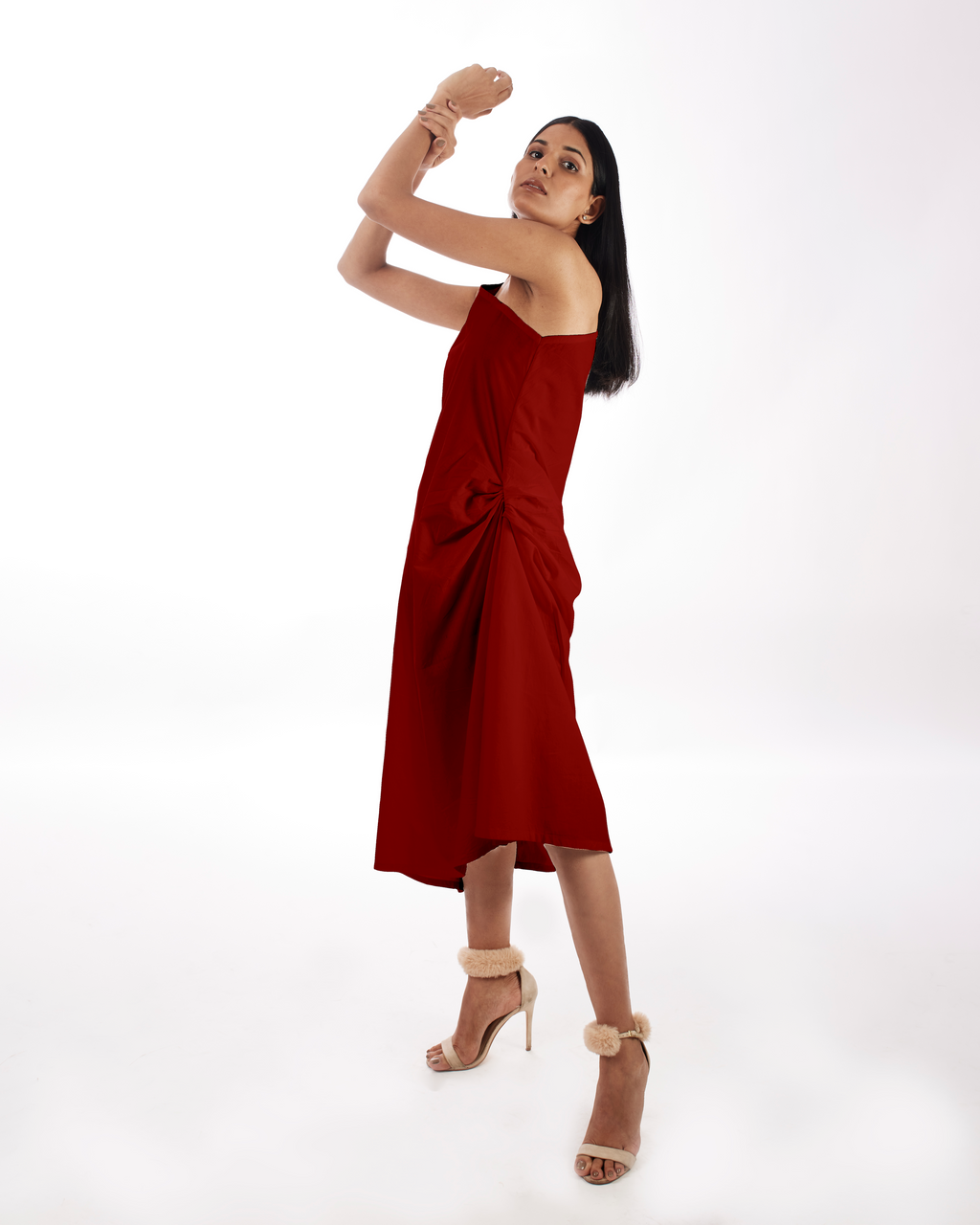 Red One Shoulder Dress at Kamakhyaa by Kamakhyaa. This item is 100% pure cotton, Evening Wear, KKYSS, Natural, One Shoulder Dresses, Red, Regular Fit, Solids, Summer Sutra, Womenswear