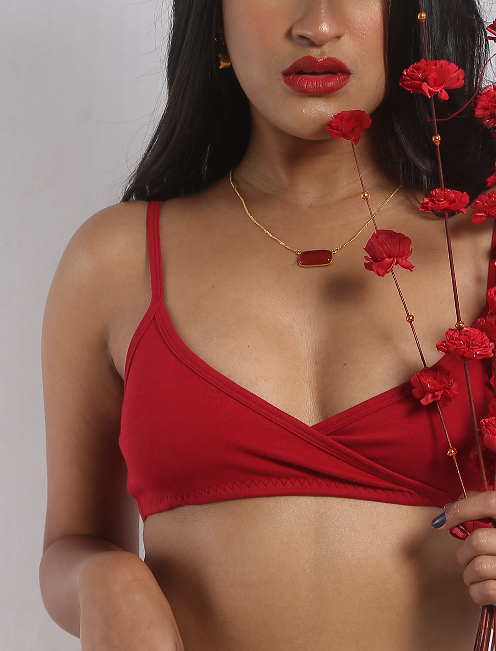 Red Organic Cotton Bralette at Kamakhyaa by Wear Equal. This item is bralette, Bras, Casual Wear, Cotton, Less than $50, lingerie, Natural, Products less than $25, Red, Regular Fit, Solids, Womenswear