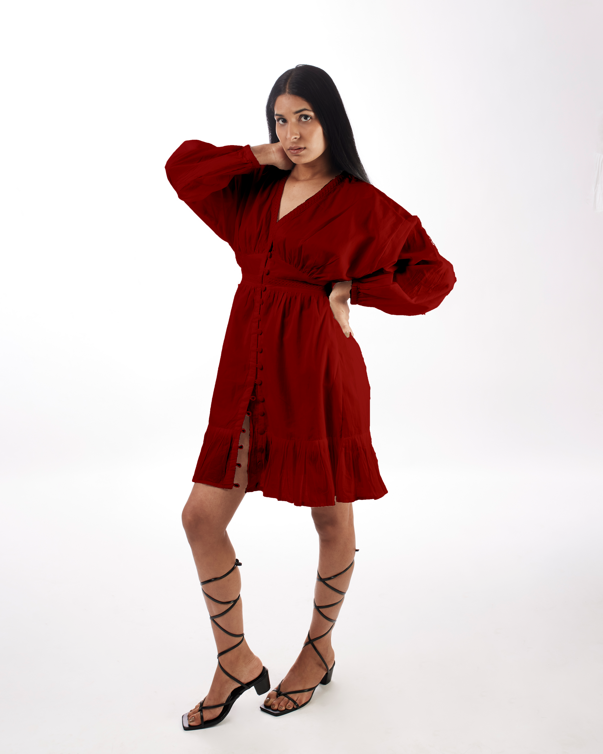 Red Plunge Neck Dress at Kamakhyaa by Kamakhyaa. This item is 100% pure cotton, Casual Wear, FB ADS JUNE, For Her, KKYSS, Mini Dresses, Natural, Red, Relaxed Fit, Solids, Summer Sutra, Womenswear