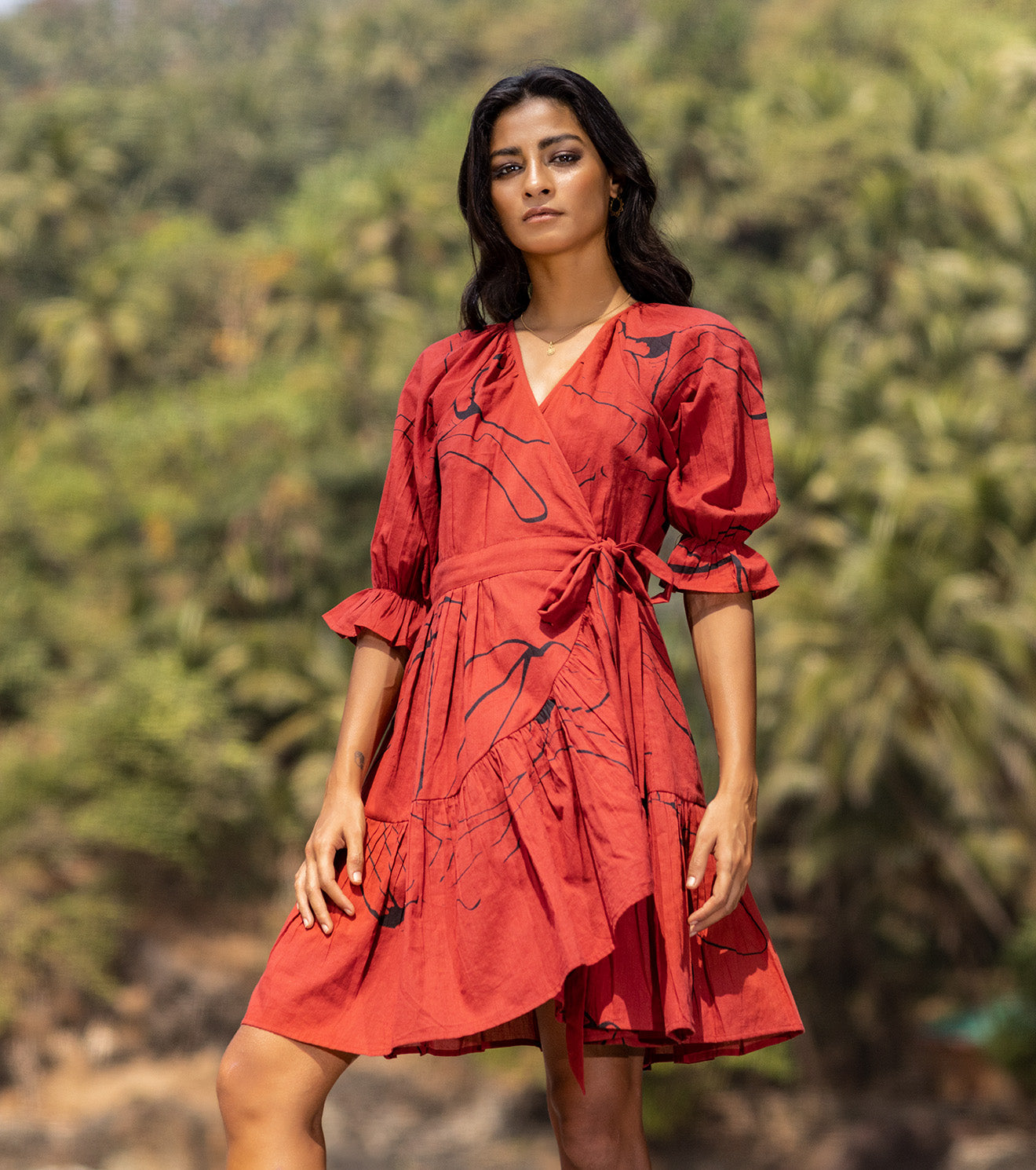 Red Printed Mini Dress at Kamakhyaa by Khara Kapas. This item is Best Selling, Cotton, FB ADS JUNE, For Daughter, Mini Dresses, Natural, Oh Carol, Red, Regular Fit, Resort Wear, Solids, Womenswear, Wrap Dresses