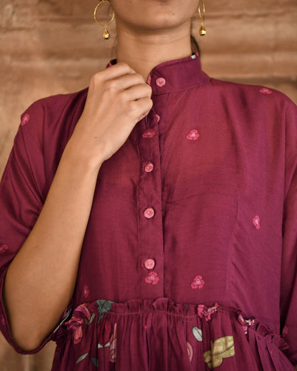 Red Printed Shirt Dress at Kamakhyaa by Taro. This item is Azo Free Dyes, Chanderi Silk, For Anniversary, Garden Of Dreams, July Sale, July Sale 2023, Office Wear, Prints, Red, Relaxed Fit, Shirt Dresses, Womenswear