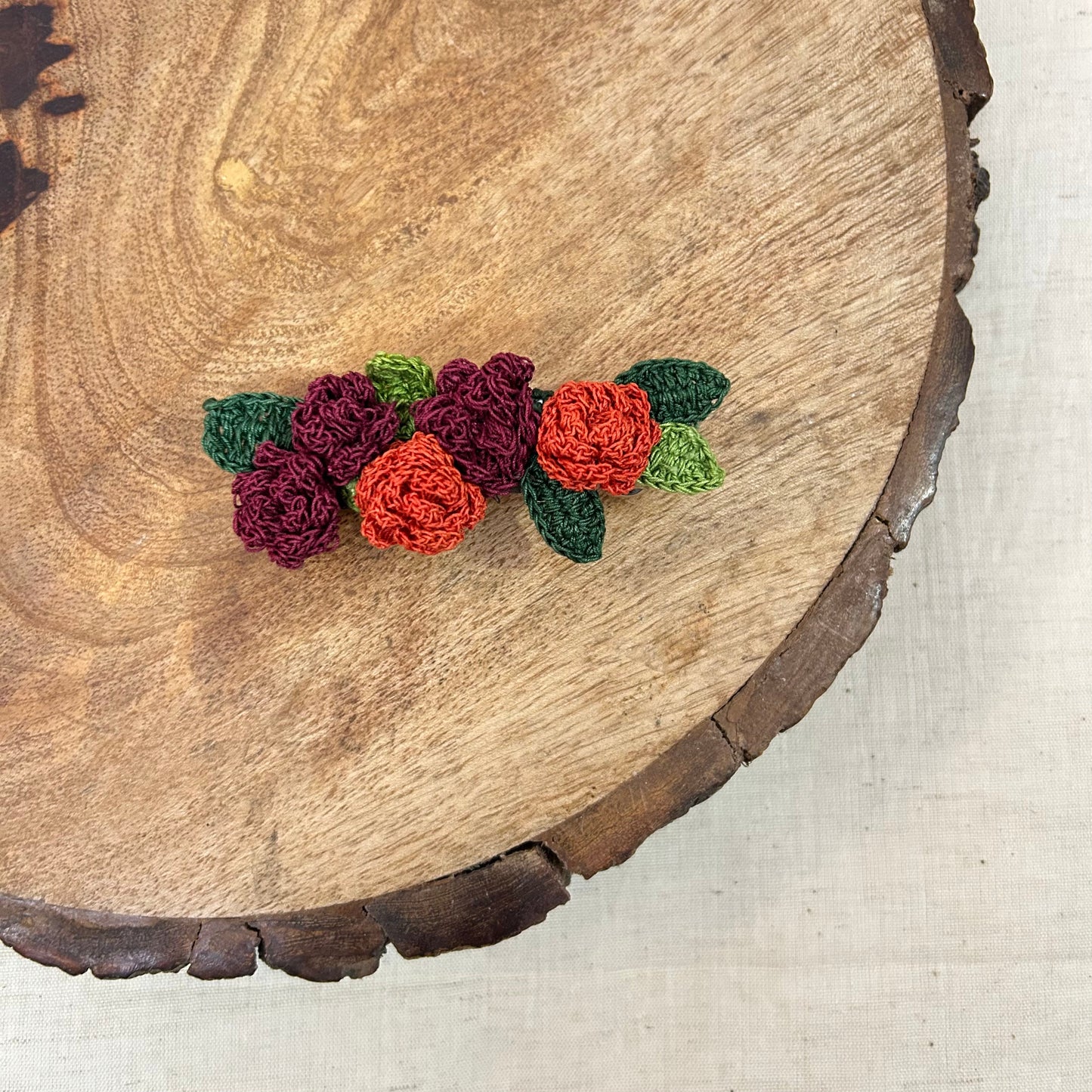 Red Rose Crochet Hair Clip at Kamakhyaa by Ikriit'm. This item is Accessories, Cotton yarn, Crochet, Free Size, Hair Accessories, Ikriit'm, Natural, Red
