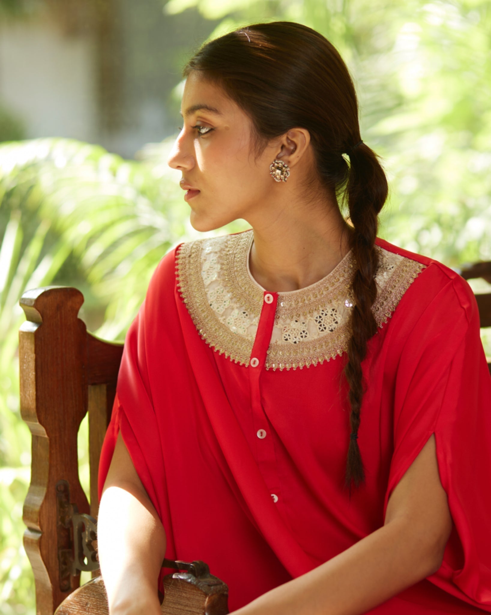 Red Satin Silk Kurta Set at Kamakhyaa by Mayura Kumar. This item is Ajrakh Heritage, Casual Wear, Dresses, Festive Wear, Kaftans, Mayura Kumar, Modal Silk, Relaxed Fit, Solids, Womenswear