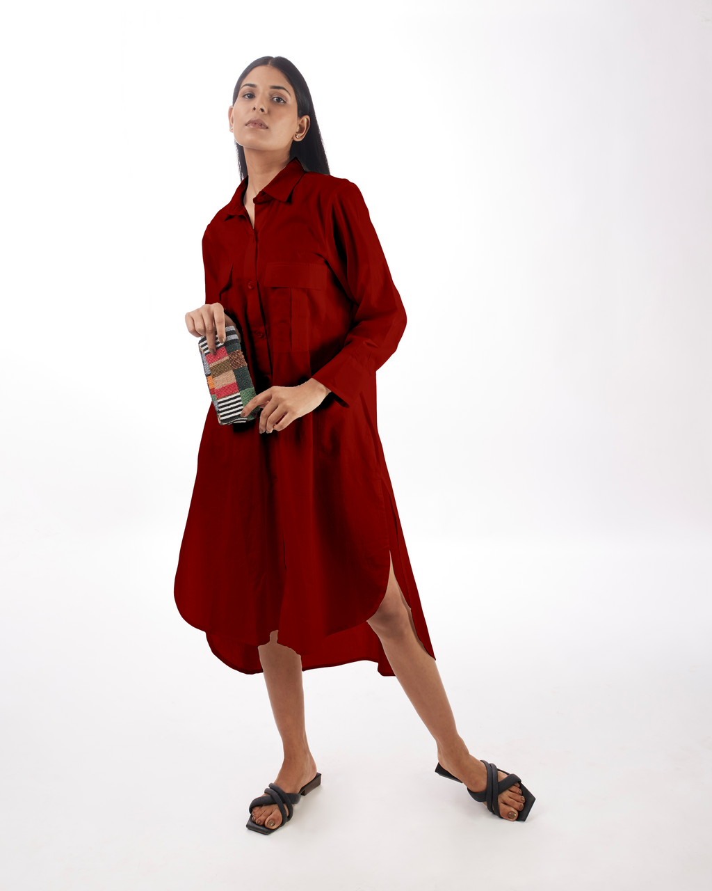 Red Shirt Dress High-Low at Kamakhyaa by Kamakhyaa. This item is 100% pure cotton, Casual Wear, KKYSS, Natural, Red, Regular Fit, Shirt Dresses, Solids, Summer Sutra, Womenswear