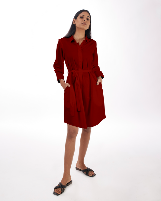 Red Shirt Dress Mini Full Sleeves at Kamakhyaa by Kamakhyaa. This item is 100% pure cotton, Casual Wear, FB ADS JUNE, KKYSS, Mini Dresses, Natural, Red, Relaxed Fit, Shirt Dresses, Solids, Summer Sutra, Womenswear