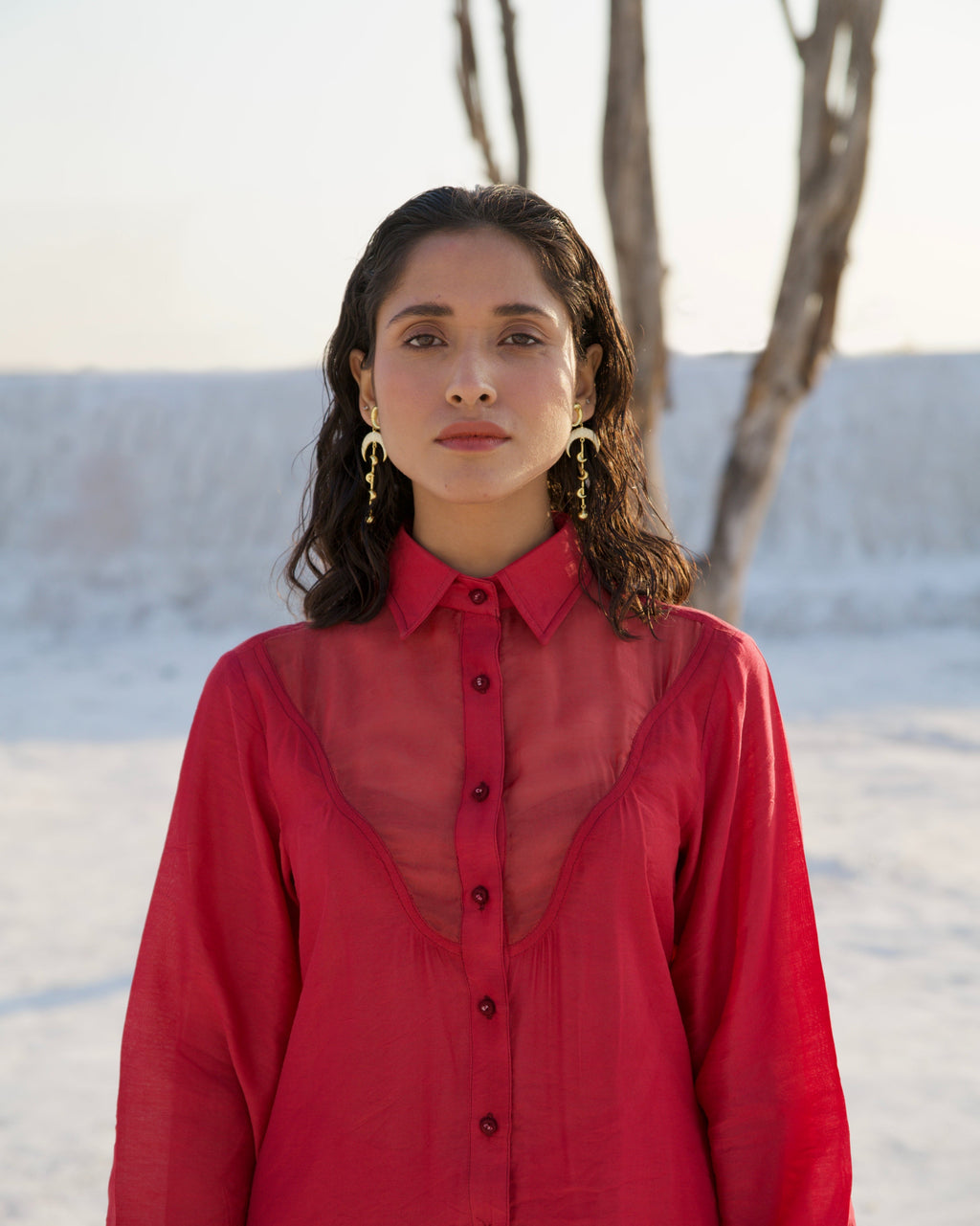 Red Silk Co-ord Set at Kamakhyaa by The Loom Art. This item is Aurora SS24, Casual Wear, Chanderi Silk, Co-ord Sets, July Sale, July Sale 2023, Lounge Wear Co-ords, Office, Office Wear, Office Wear Co-ords, Ombre & Dyes, Organic, Red, Relaxed Fit, Solids, Womenswear