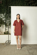 Red Solid Mini Dress at Kamakhyaa by Anushé Pirani. This item is Cotton Hemp, Dresses, Mini Dress, Nostalgic Whispers, Red, Regular Fit, solid, Womenswear