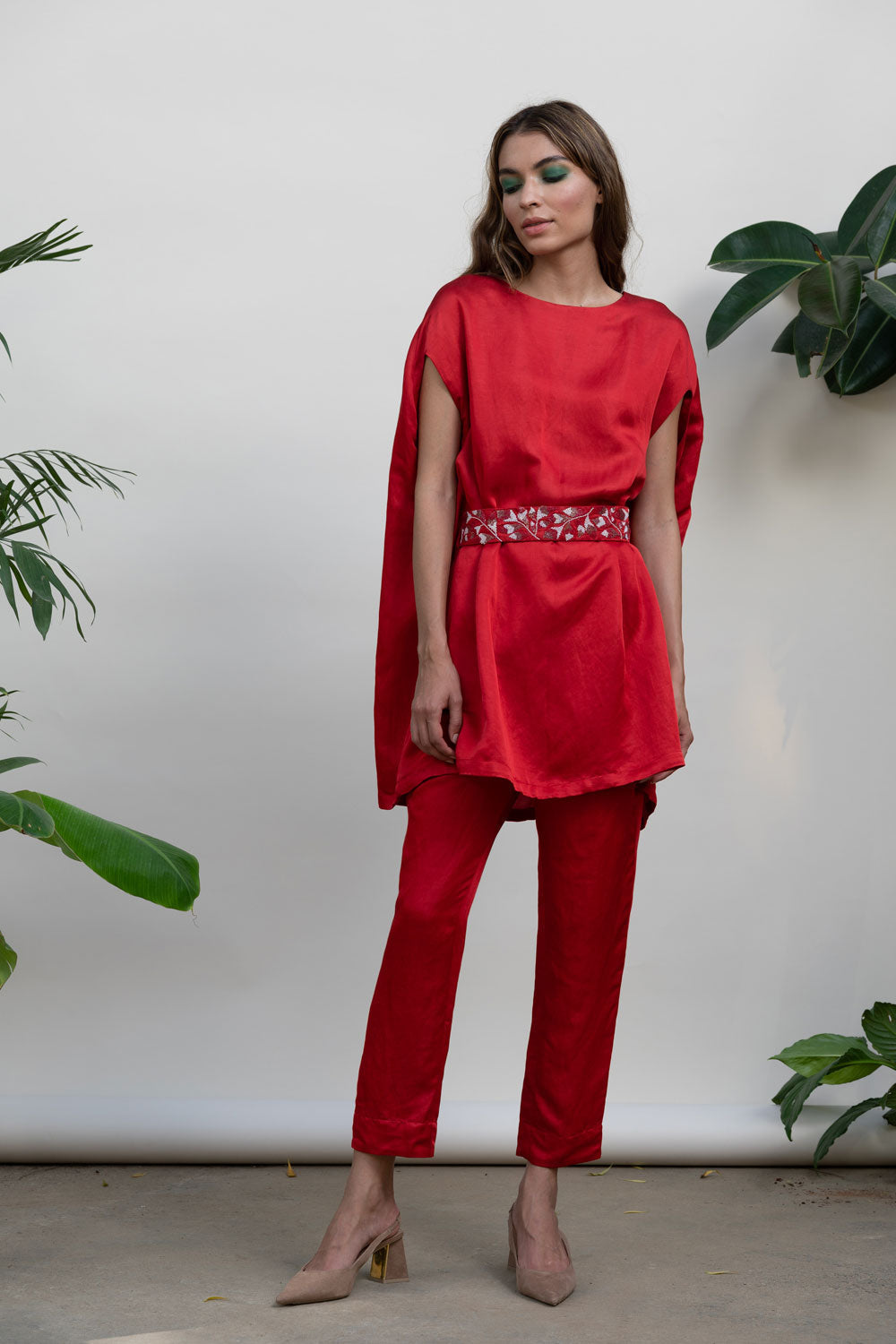 Red Solid Tunic Top at Kamakhyaa by Kanelle. This item is Bold is beautiful, Casual Wear, For Mother, For Mother W, July Sale, Linen Satin, Natural with azo dyes, Red, Relaxed Fit, Solids, Tunic Tops, Tunics, Womenswear