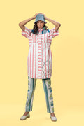 Red Striped Mini Shirt Dress at Kamakhyaa by Anushé Pirani. This item is Easter, Handwoven Jute Cotton, July Sale, July Sale 2023, Natural, Of Myriad Minds, Office Wear, Playful Office Wear, Relaxed Fit, sale anushe pirani, Shirt Dresses, Solids, White, Womenswear