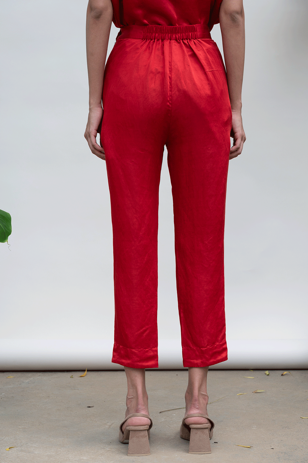 Red Trouser at Kamakhyaa by Kanelle. This item is Bold is beautiful, Casual Wear, July Sale, Linen Satin, Natural with azo dyes, Red, Regular Fit, Solids, Trousers, Womenswear