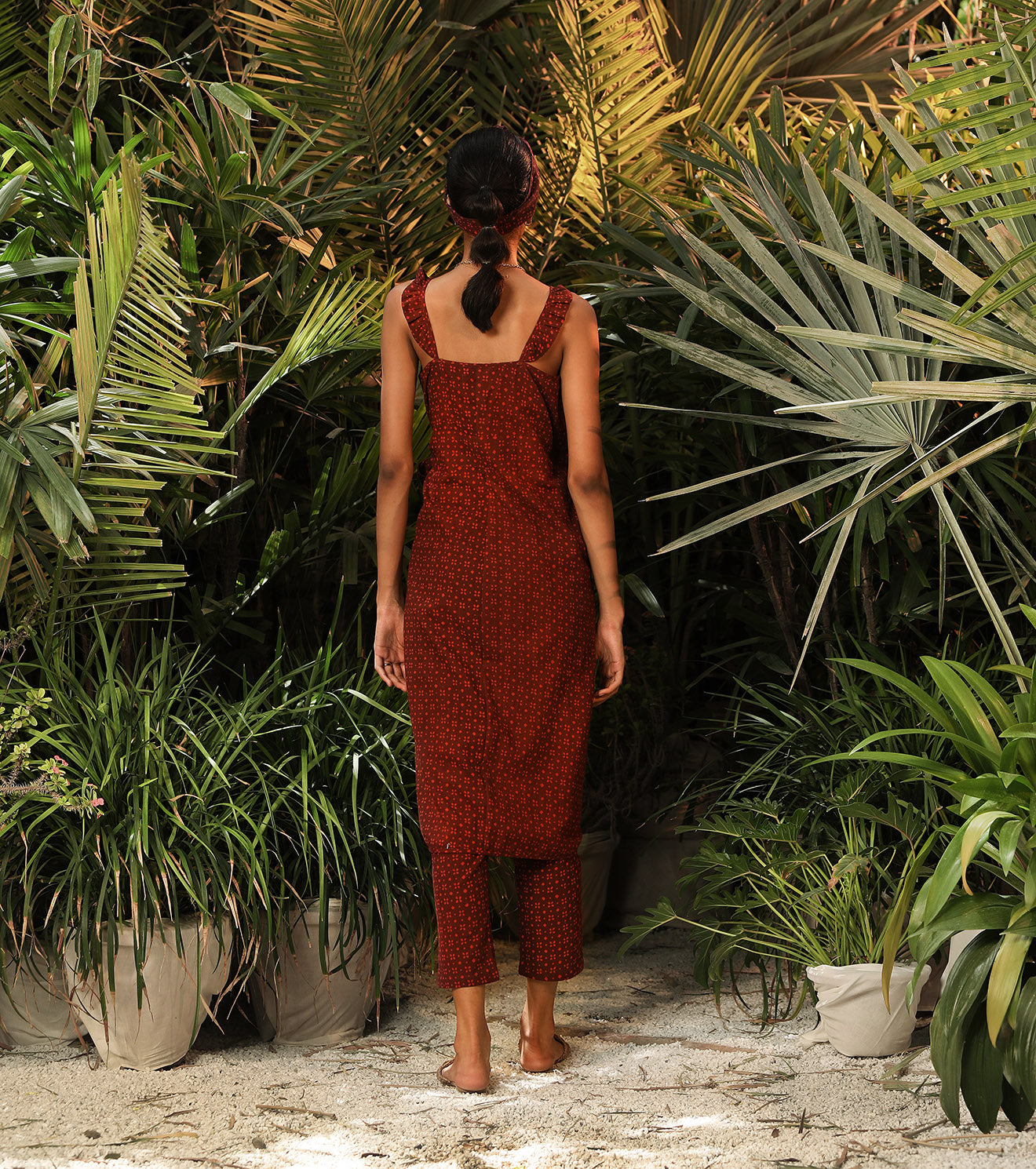 Red Two Piece Set at Kamakhyaa by Khara Kapas. This item is Co-ord Sets, Lost In paradise, Mul Cotton, Natural, Red, Relaxed Fit, Resort Wear, Solid Selfmade, Solids, Vacation Co-ords, Womenswear