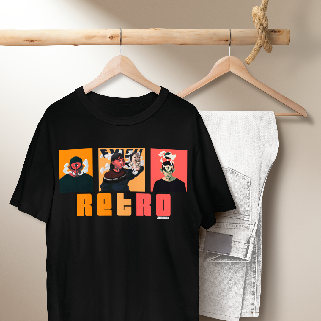 Retro 100% Cotton Oversized Black T-shirt at Kamakhyaa by Unfussy. This item is 100% cotton, Black, Casual Wear, Organic, Oversized Fit, Printed, T-Shirts, Unfussy, Unisex, Womenswear