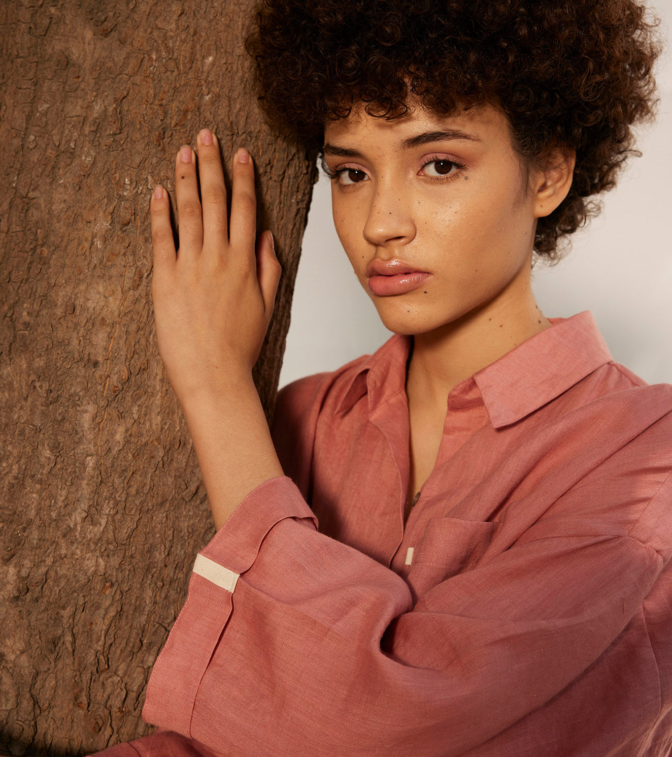 Rose blossom shirt dress at Kamakhyaa by Khara Kapas. This item is Casual Wear, Dresses, For Anniversary, Linen, Oh! Sussana Spring 2023, Organic, Pink, Relaxed Fit, Shirt Dresses, Solids, Womenswear