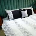 Rosebud Elegance Bed Cover with Pillow Covers & Cushion/s at Kamakhyaa by Aetherea. This item is 100% Cotton, Bed Covers, Black, Home, Light Grey, Plaids, Rose, Sheer, Upcycled