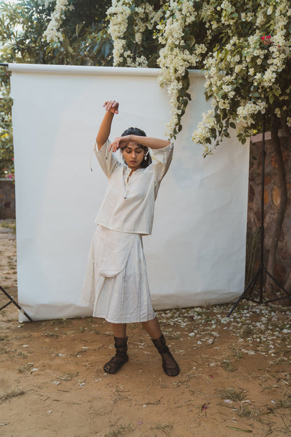 Ruched Blouse & Layered Skirt at Kamakhyaa by Lafaani. This item is 100% pure cotton, Casual Wear, Dress Sets, Kora, Natural with azo free dyes, Organic, Regular Fit, Solids, Sonder, Womenswear