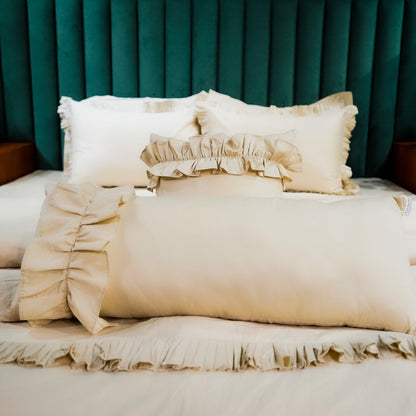 Ruffled Duvet Cover at Kamakhyaa by Aetherea. This item is 500 TC, Beige, Cushion, Duvet Covers, Home, Ruffles