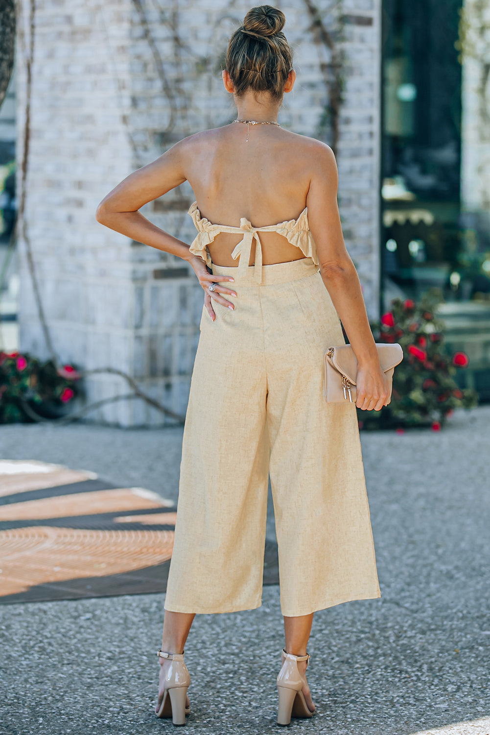 Ruffled Strapless Wide Leg Jumpsuit at Kamakhyaa by Trendsi. This item is 100% cotton, Casual Wear, Jumpsuits, Natural, Regular Fit, Ship From Overseas, Solids, Trendsi, Womenswear