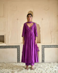 Russian Violet Kurta Set at Kamakhyaa by Taro. This item is Beads work, Chanderi Silk, Chiffon, Digital Print, Enchanted Garden, Evening Wear, Festive Wear, Fitted At Waist, Indian Wear, July Sale, July Sale 2023, Kurta Pant Sets, Kurta Set With Dupatta, Natural, Natural with azo free dyes, Purple, Sequin Work, Womenswear