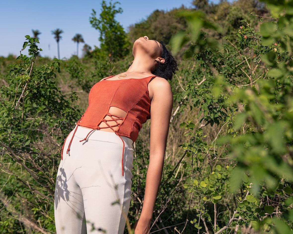 Rustic Orange Cotton Top at Kamakhyaa by Meko Studio. This item is Cotton, Deadstock Fabrics, Fall, Fusion Wear, July Sale, July Sale 2023, Orange, Sleeveless Tops, Slim Fit, Solids, Spaghettis, Tops, Verao SS-22/23, Womenswear