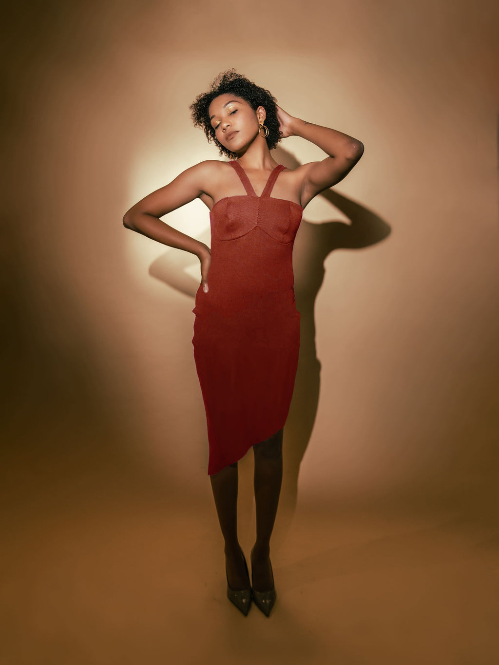 Rustic Orange Solid Mini Dress at Kamakhyaa by Meko Studio. This item is Cotton, Deadstock Fabrics, Evening Wear, Fall, For Birthday, For Her, Halter Neck Dresses, July Sale, July Sale 2023, Lycra, Mini Dresses, Orange, Slim Fit, Solids, Verao SS-22/23, Womenswear