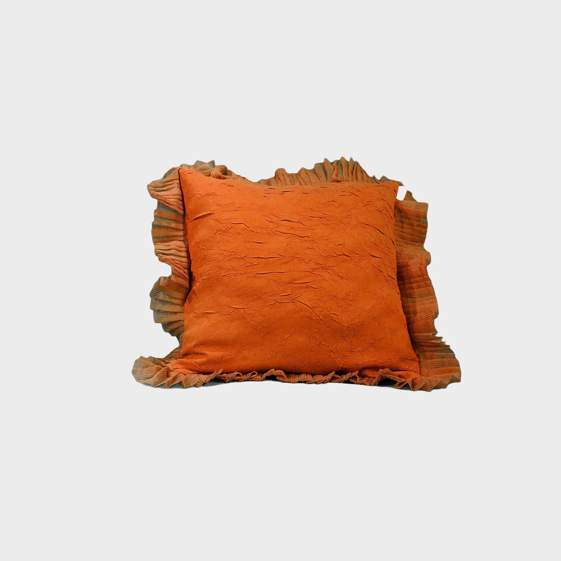 Rustic Ruffle Cushion Cover Sets at Kamakhyaa by Aetherea. This item is Cotton, Cushion, Cushion covers, Home, Orange, Plain, Ruffles, Solid, Upcycled