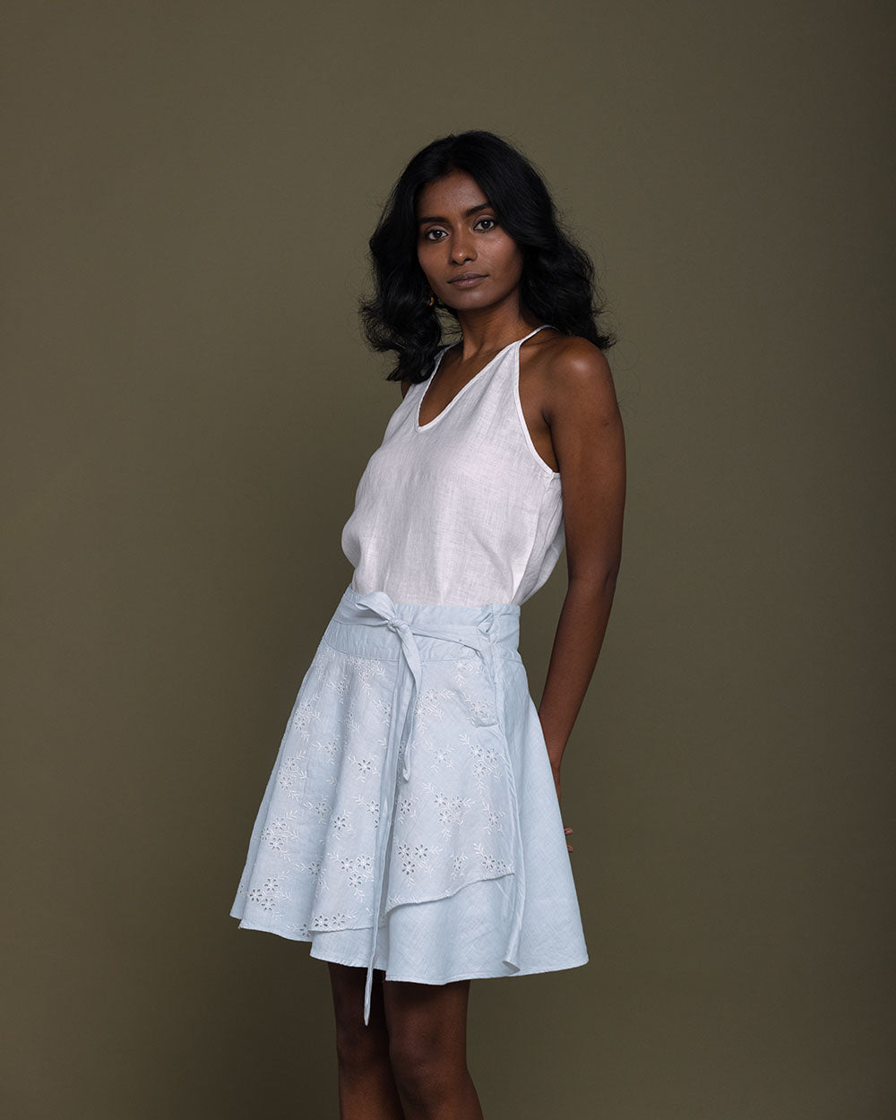 Sand In My Toes Skirt - Summer Blue at Kamakhyaa by Reistor. This item is Blue, Casual Wear, Embroidered, Hemp, Natural, Skirts, Womenswear