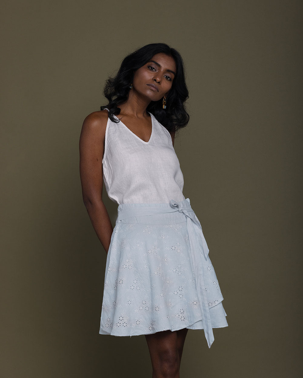 Sand In My Toes Skirt - Summer Blue at Kamakhyaa by Reistor. This item is Blue, Casual Wear, Embroidered, Hemp, Natural, Skirts, Womenswear