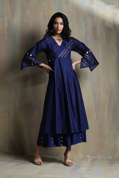 Sapphire Blue Bell Sleeves Kurta Set - Set of 3 at Kamakhyaa by Charkhee. This item is Blue, Chanderi, Cotton, Festive Wear, Indian Wear, Kurta Palazzo Sets, Kurta Set With Dupatta, Natural, Regular Fit, Solids, Womenswear