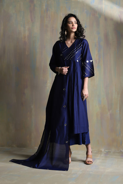 Sapphire Blue Bell Sleeves Kurta Set - Set of 3 at Kamakhyaa by Charkhee. This item is Blue, Chanderi, Cotton, Festive Wear, Indian Wear, Kurta Palazzo Sets, Kurta Set With Dupatta, Natural, Regular Fit, Solids, Womenswear