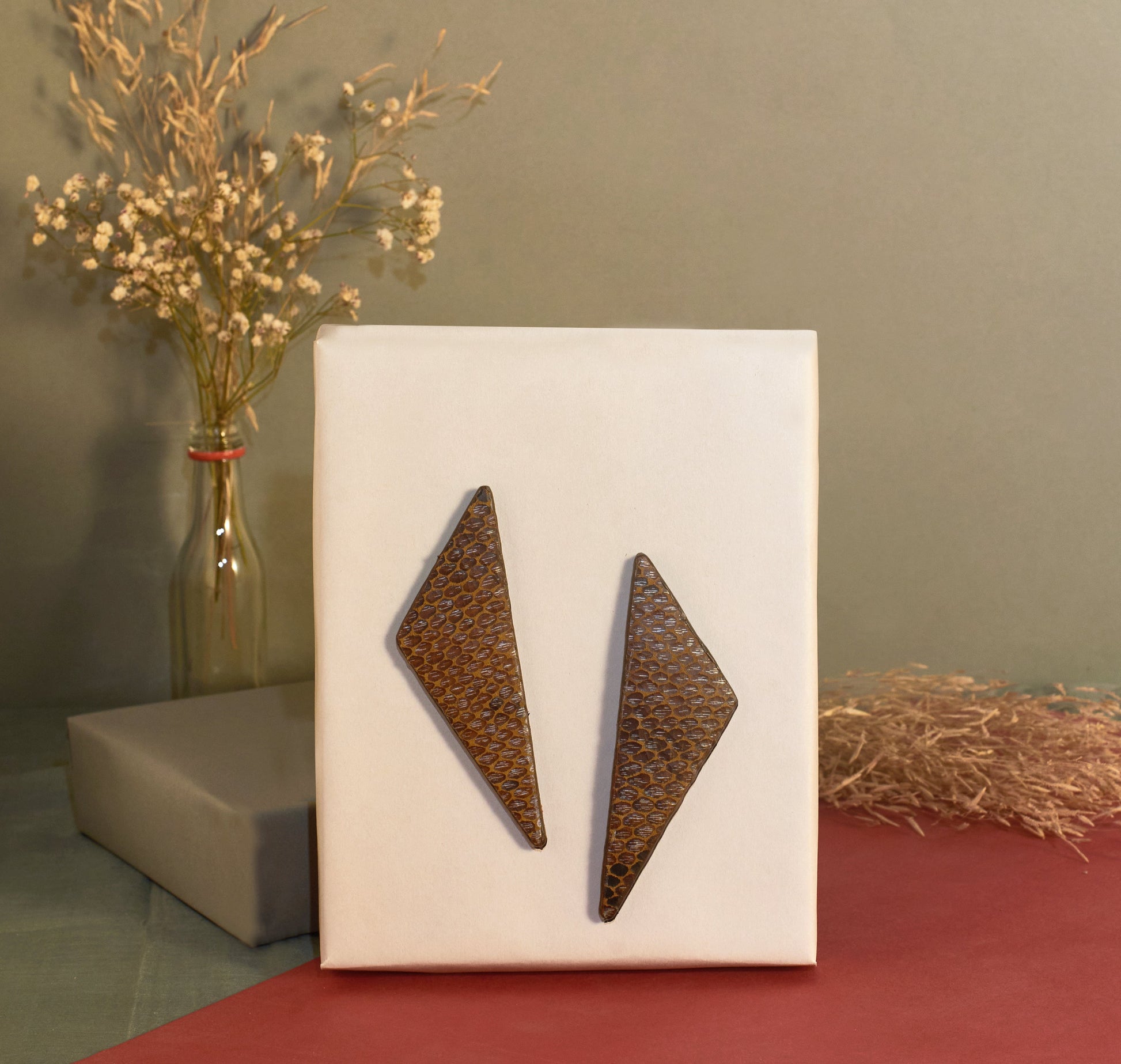 Scalene Earrings at Kamakhyaa by Noupelle. This item is Brown, Casual Wear, Fashion Jewellery, Free Size, jewelry, Less than $50, Long Earrings, Natural, Upcycled, Upcycled leather