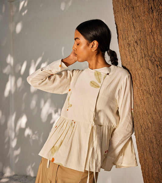 Secret Daze Top at Kamakhyaa by Khara Kapas. This item is Best Selling, Casual Wear, Mul Cotton, Off-White, Oh! Sussana Spring 2023, Organic, Regular Fit, Solids, Womenswear, Wrap Tops