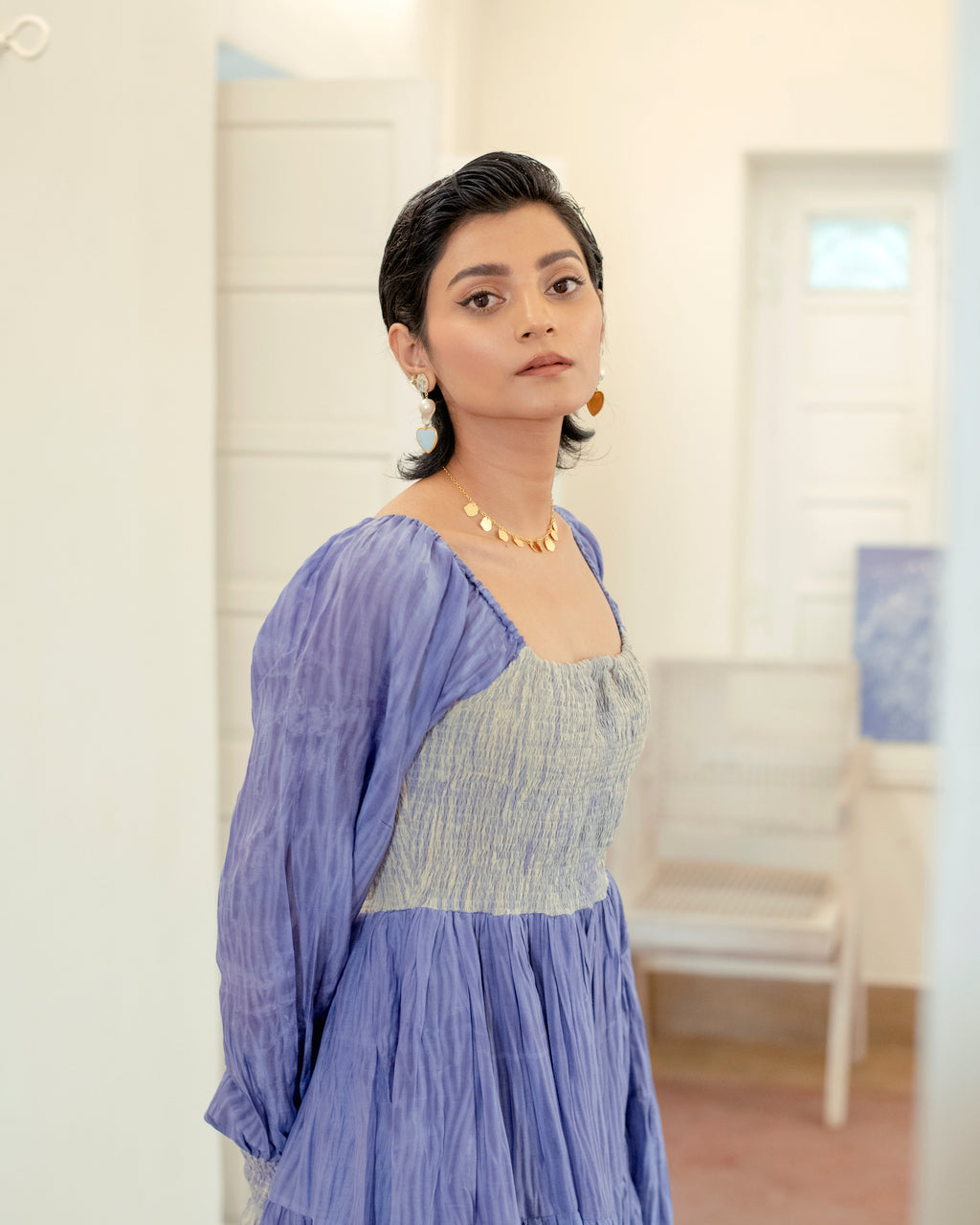 Serene Dream at Kamakhyaa by The Loom Art. This item is Casual Wear, Embroidered, Handwoven Cotton Silk, July Sale, July Sale 2023, Lucid Dreams, Luicid Dream, Organic, Purple, Tiered Dresses, Womenswear